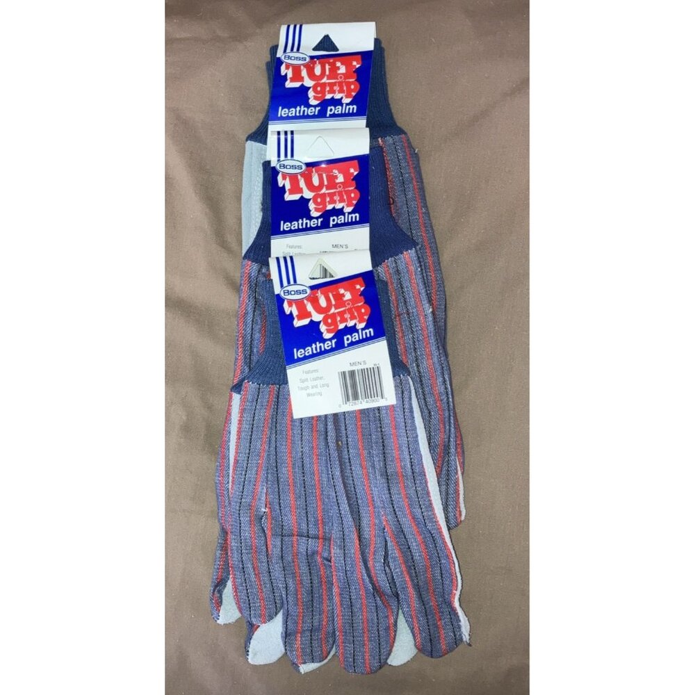 Lot of 3 Boss #4090 Split Leather Palm Cotton Back Work Gloves